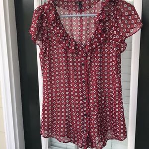 Maurices red button down printed blouse